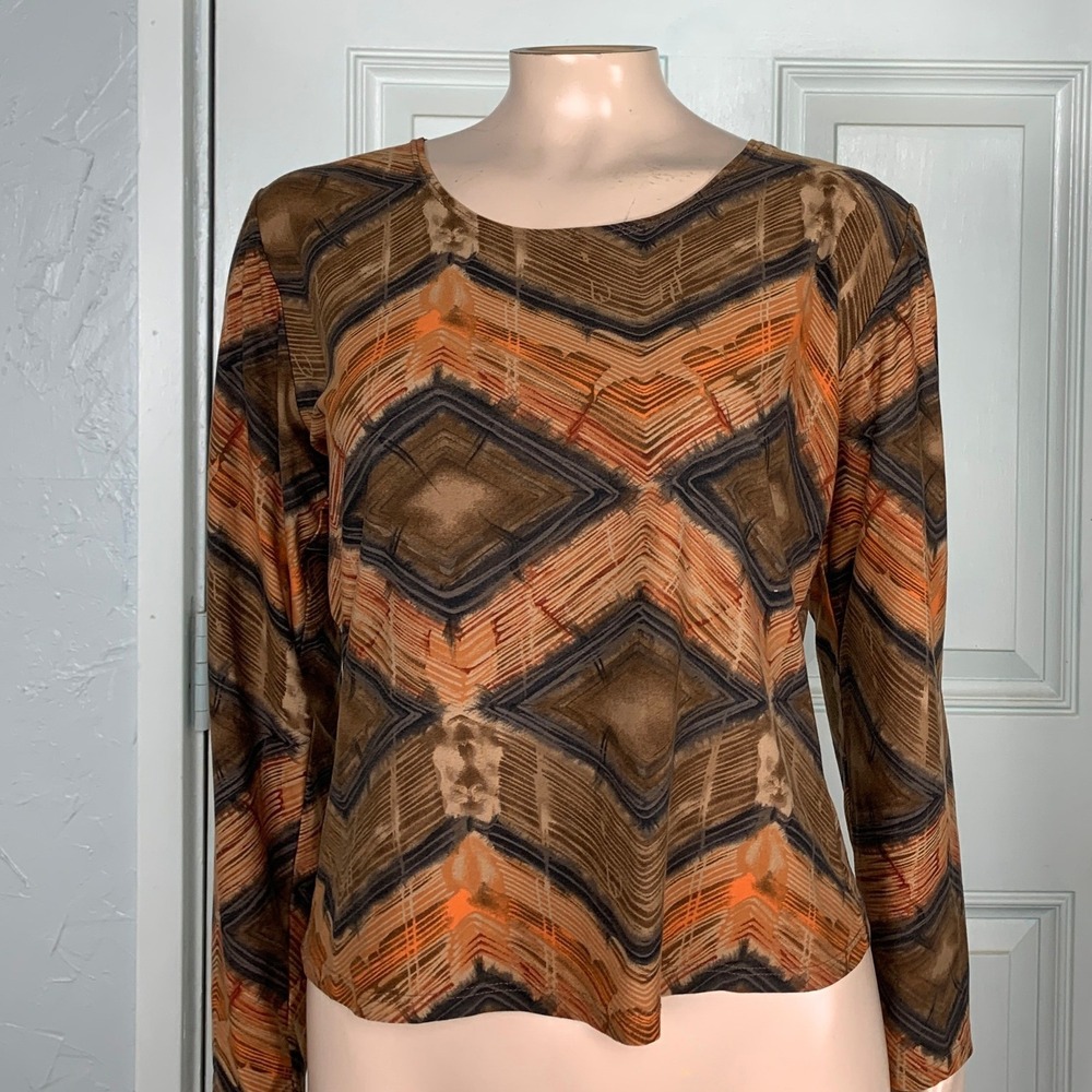 Vintage Y2K Topaz Shirt Large Long sleeve Western Geometric Polyester Crew CC22